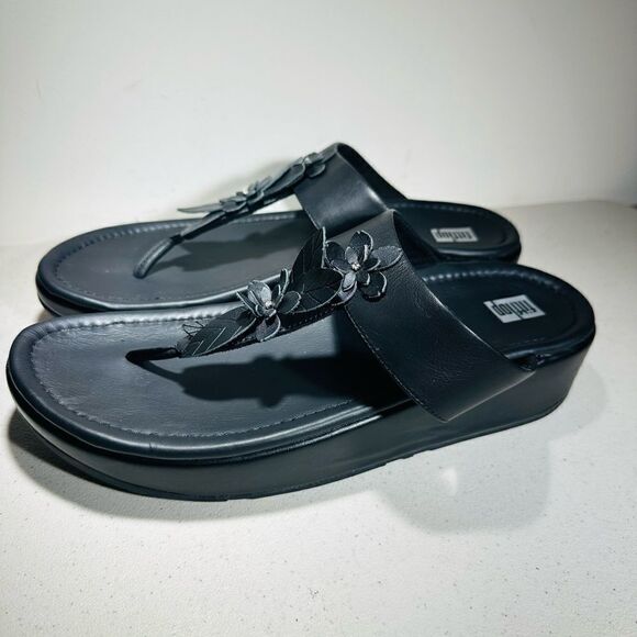 Fitflop Womens FINO SLEEK FLORAL Black Thong Sandals 11 Medium (B,M)DZ8-090 - Picture 4 of 7